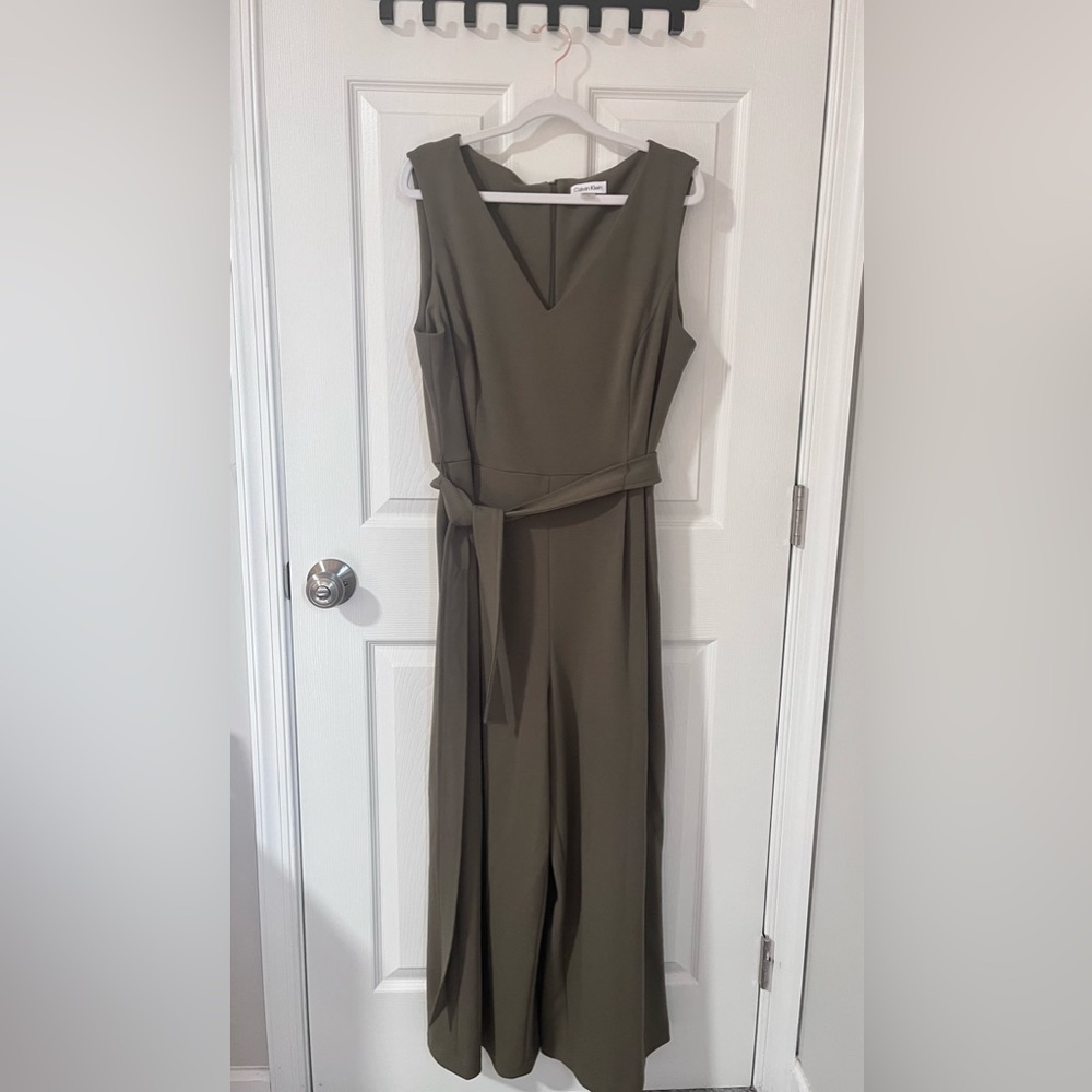 Calvin Klein green V-neck jumpsuit